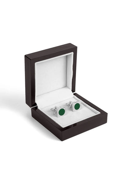 Rectangle Cufflinks – Silver Plated Green Onyx Stone