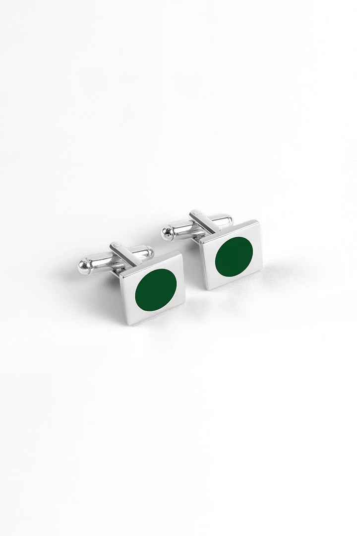 Rectangle Cufflinks – Silver Plated Green Onyx Stone