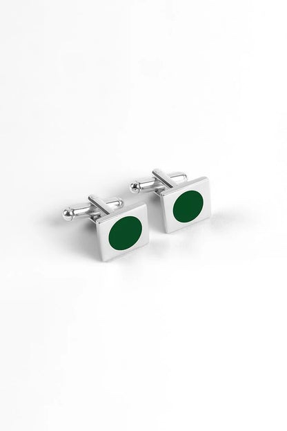 Rectangle Cufflinks – Silver Plated Green Onyx Stone