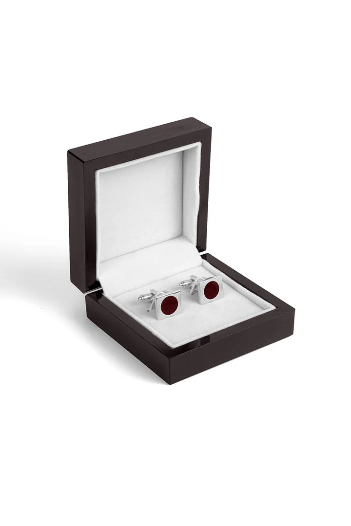 Rectangle Cufflinks – Silver Plated Red Aqeeq Stone