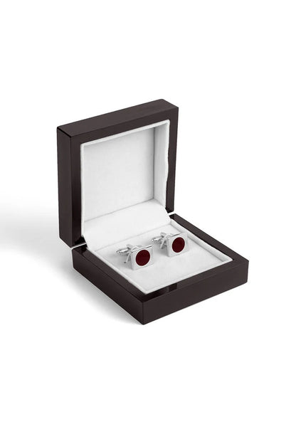 Rectangle Cufflinks – Silver Plated Red Aqeeq Stone