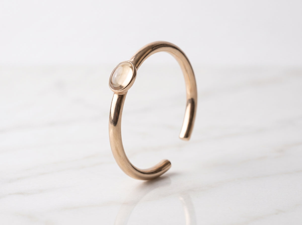 Gold Plated Oval Champagne Gemstone Open Cuff Bangle